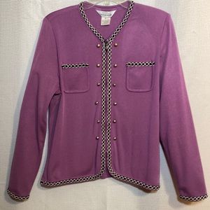 Exclusively Misook Purple Front Zippered Jacket with Black and White Trim